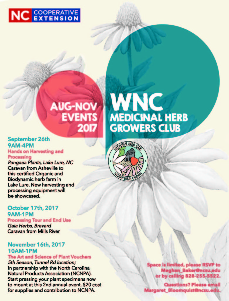 WNC MEdicinal Herb Growers Club events flyer 2017