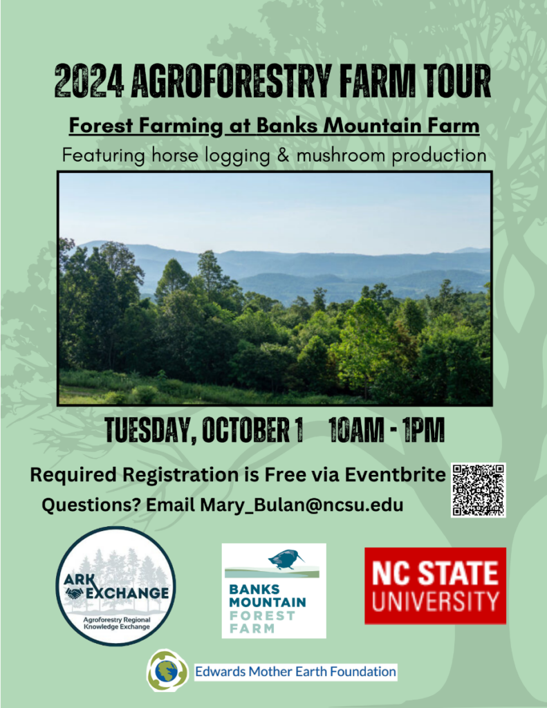 announcement for forest farming tour in Henderson county, NC on Oct 1 2024