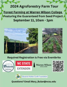 Announcement of 9/11/2024 Forest Farming Field Tour at Warren Wilson College